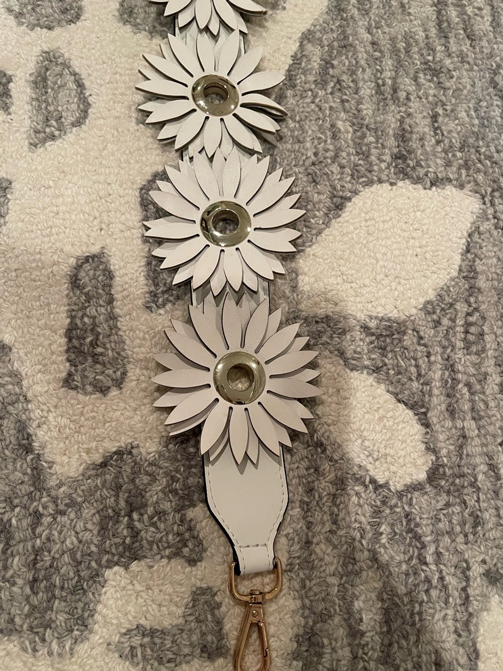 Floral White Leather Bag Strap
